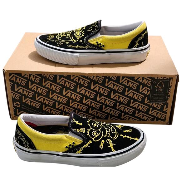 VANS X SPONGEBOB SLIP ON SHOES MENS 5 W 6.5 SKATEBOARD SKATER SURFER CARTOON - Picture 1 of 7